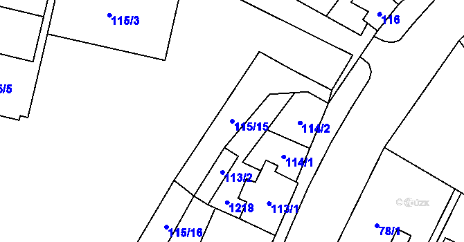 Parcela st. 115/15 v KÚ Kravaře v Čechách, Katastrální mapa