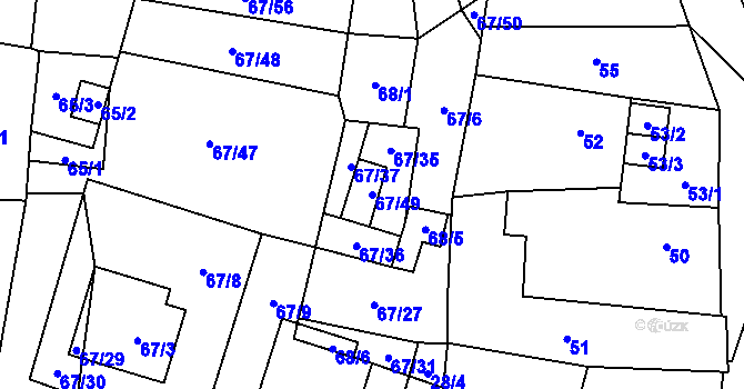 Parcela st. 67/49 v KÚ Kravaře v Čechách, Katastrální mapa