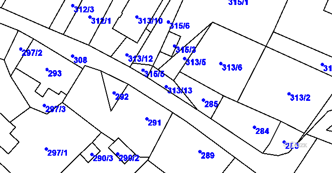 Parcela st. 313/13 v KÚ Kravaře v Čechách, Katastrální mapa
