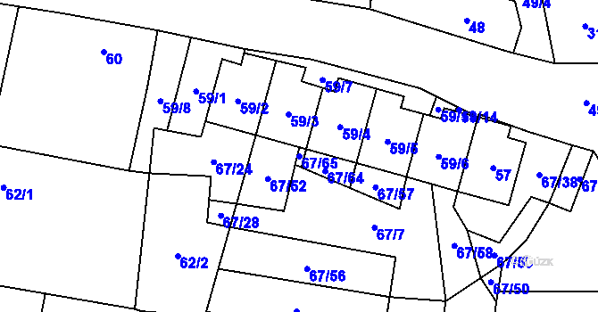 Parcela st. 67/65 v KÚ Kravaře v Čechách, Katastrální mapa