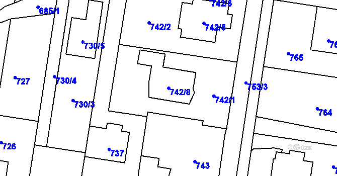 Parcela st. 742/8 v KÚ Kravaře ve Slezsku, Katastrální mapa