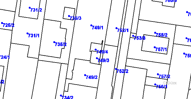 Parcela st. 749/4 v KÚ Kravaře ve Slezsku, Katastrální mapa