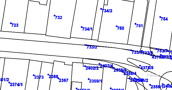 Parcela st. 733/2 v KÚ Kravaře ve Slezsku, Katastrální mapa