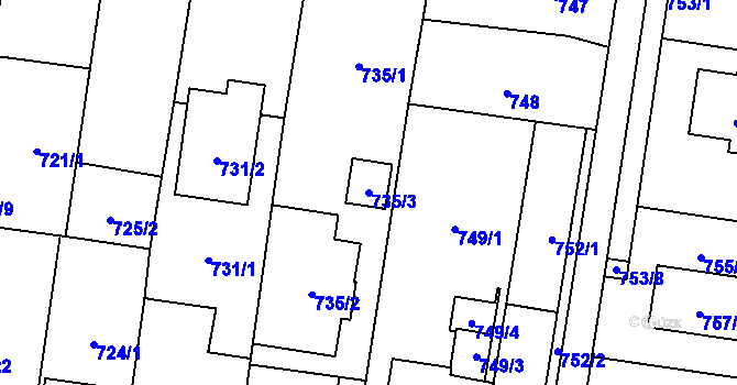 Parcela st. 735/3 v KÚ Kravaře ve Slezsku, Katastrální mapa