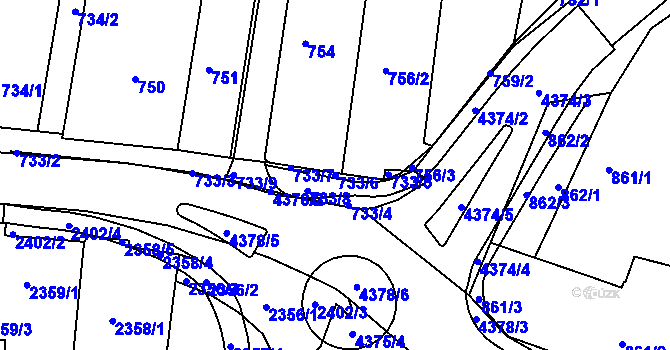 Parcela st. 733/6 v KÚ Kravaře ve Slezsku, Katastrální mapa
