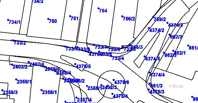 Parcela st. 733/8 v KÚ Kravaře ve Slezsku, Katastrální mapa