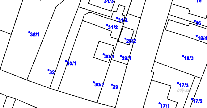 Parcela st. 30/3 v KÚ Kravaře ve Slezsku, Katastrální mapa