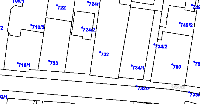 Parcela st. 732 v KÚ Kravaře ve Slezsku, Katastrální mapa