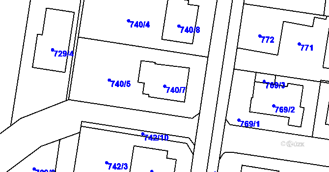 Parcela st. 740/7 v KÚ Kravaře ve Slezsku, Katastrální mapa