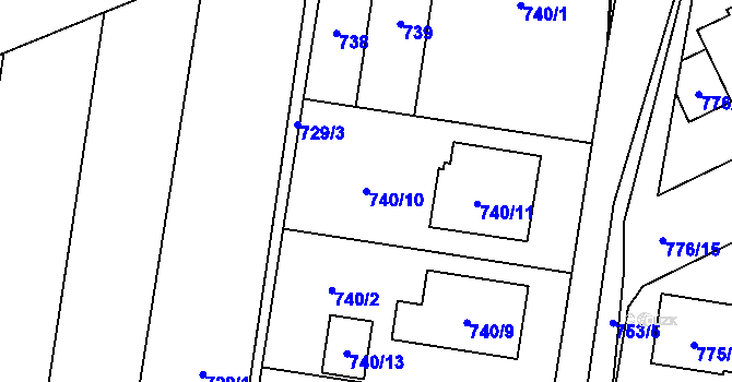 Parcela st. 740/10 v KÚ Kravaře ve Slezsku, Katastrální mapa