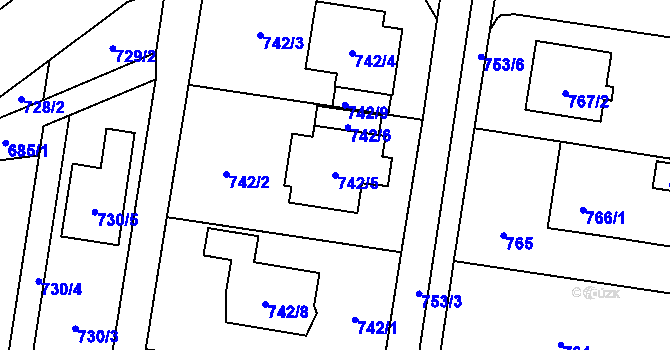 Parcela st. 742/5 v KÚ Kravaře ve Slezsku, Katastrální mapa