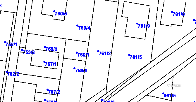 Parcela st. 761/2 v KÚ Kravaře ve Slezsku, Katastrální mapa