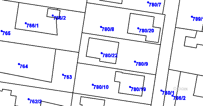 Parcela st. 780/22 v KÚ Kravaře ve Slezsku, Katastrální mapa