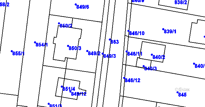 Parcela st. 849/3 v KÚ Kravaře ve Slezsku, Katastrální mapa