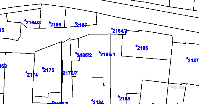 Parcela st. 2185/1 v KÚ Kravaře ve Slezsku, Katastrální mapa