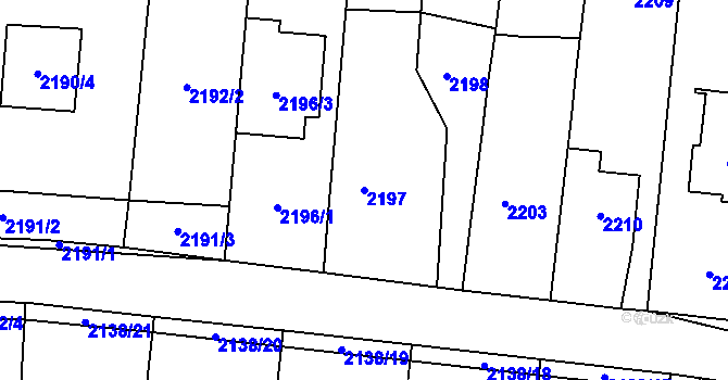 Parcela st. 2197 v KÚ Kravaře ve Slezsku, Katastrální mapa