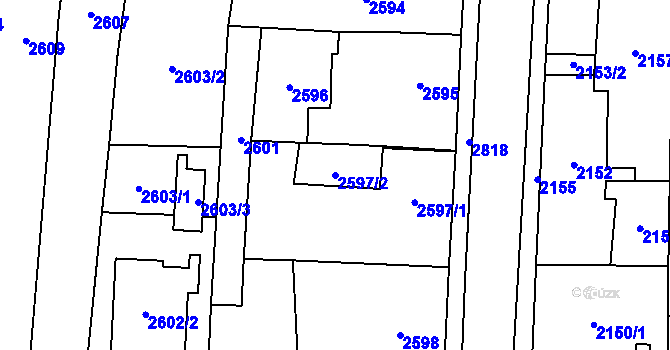 Parcela st. 2597/2 v KÚ Kravaře ve Slezsku, Katastrální mapa