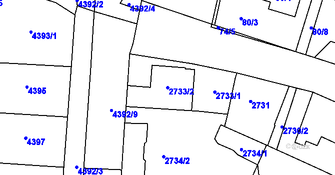 Parcela st. 2733/2 v KÚ Kravaře ve Slezsku, Katastrální mapa