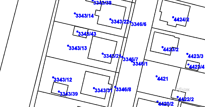 Parcela st. 3343/21 v KÚ Kravaře ve Slezsku, Katastrální mapa