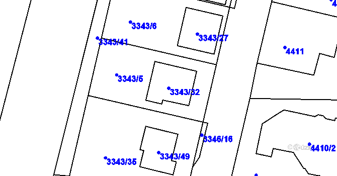 Parcela st. 3343/32 v KÚ Kravaře ve Slezsku, Katastrální mapa