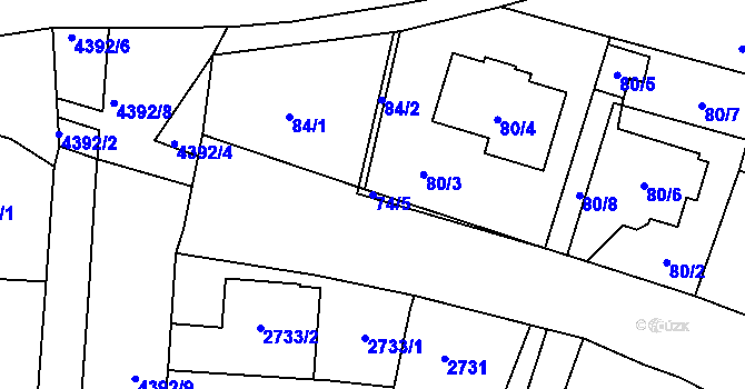Parcela st. 74/5 v KÚ Kravaře ve Slezsku, Katastrální mapa