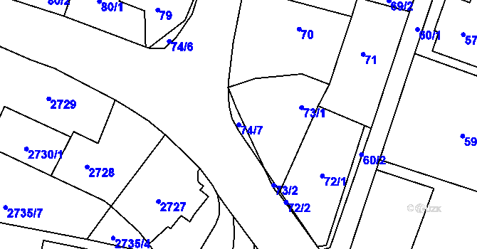 Parcela st. 74/7 v KÚ Kravaře ve Slezsku, Katastrální mapa