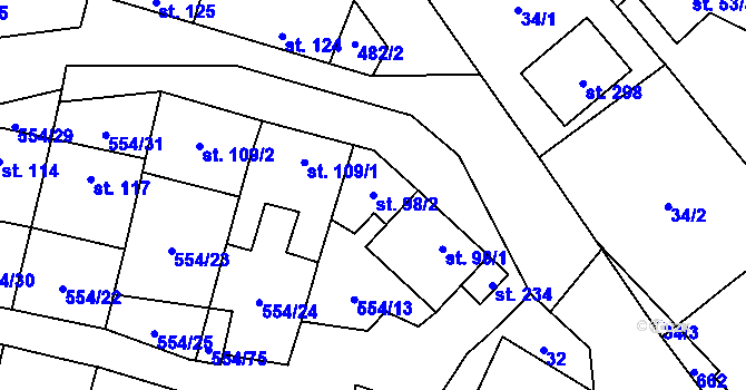 Parcela st. 98/2 v KÚ Kravsko, Katastrální mapa