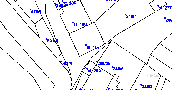 Parcela st. 107 v KÚ Kravsko, Katastrální mapa