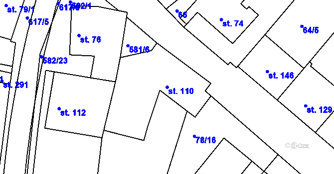 Parcela st. 110 v KÚ Kravsko, Katastrální mapa