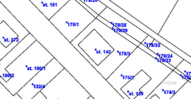 Parcela st. 142 v KÚ Kravsko, Katastrální mapa