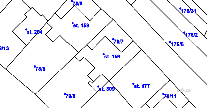 Parcela st. 159 v KÚ Kravsko, Katastrální mapa