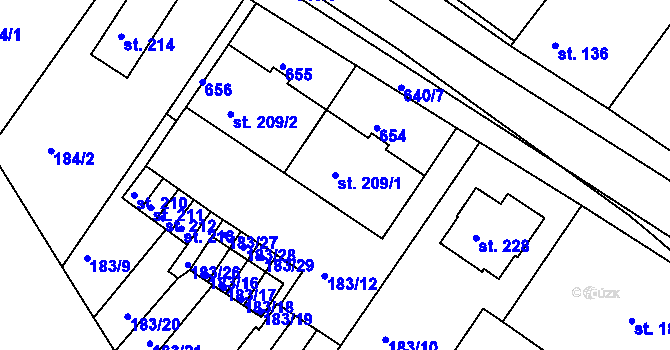 Parcela st. 209/1 v KÚ Kravsko, Katastrální mapa