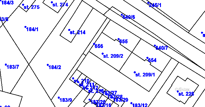 Parcela st. 209/2 v KÚ Kravsko, Katastrální mapa