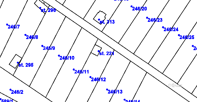 Parcela st. 221 v KÚ Kravsko, Katastrální mapa