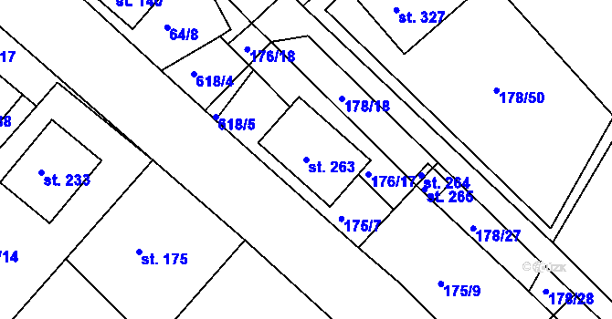 Parcela st. 263 v KÚ Kravsko, Katastrální mapa