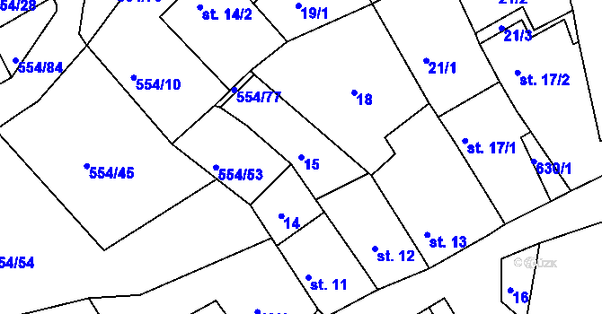 Parcela st. 15 v KÚ Kravsko, Katastrální mapa