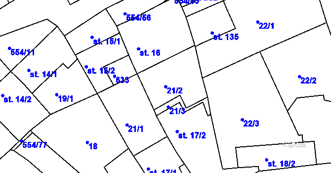 Parcela st. 21/2 v KÚ Kravsko, Katastrální mapa