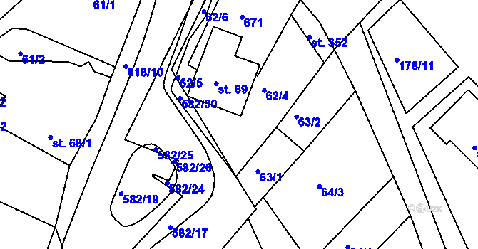 Parcela st. 62 v KÚ Kravsko, Katastrální mapa