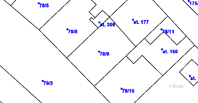Parcela st. 78/9 v KÚ Kravsko, Katastrální mapa