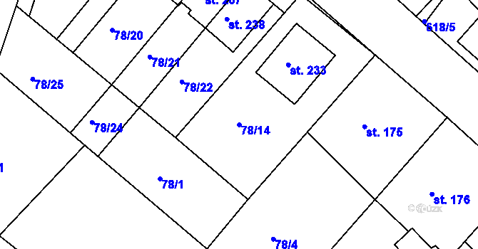 Parcela st. 78/14 v KÚ Kravsko, Katastrální mapa