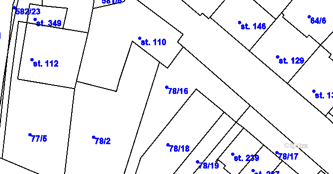 Parcela st. 78/16 v KÚ Kravsko, Katastrální mapa