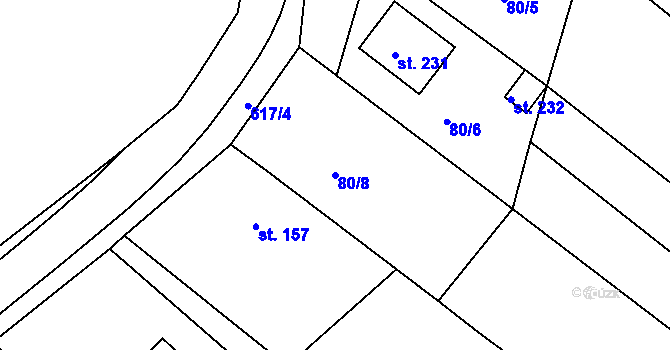 Parcela st. 80/8 v KÚ Kravsko, Katastrální mapa