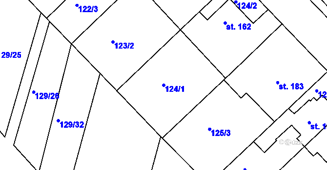 Parcela st. 124/1 v KÚ Kravsko, Katastrální mapa
