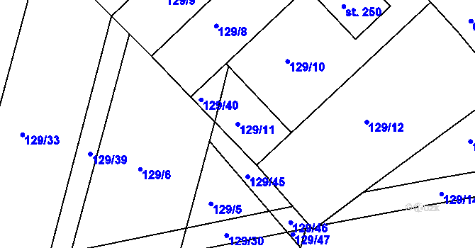 Parcela st. 129/11 v KÚ Kravsko, Katastrální mapa