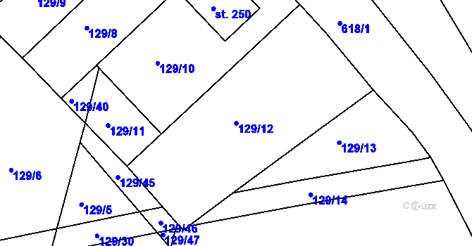 Parcela st. 129/12 v KÚ Kravsko, Katastrální mapa