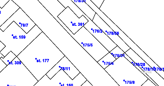 Parcela st. 175/5 v KÚ Kravsko, Katastrální mapa