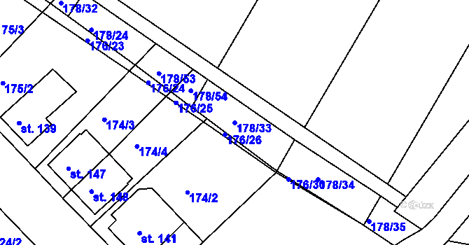 Parcela st. 178/33 v KÚ Kravsko, Katastrální mapa
