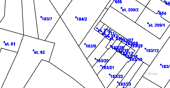 Parcela st. 183/9 v KÚ Kravsko, Katastrální mapa
