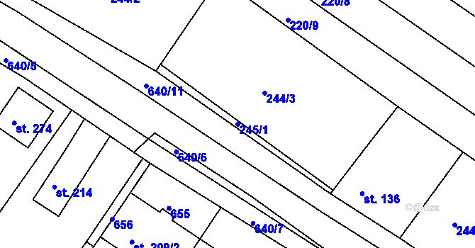 Parcela st. 245/1 v KÚ Kravsko, Katastrální mapa