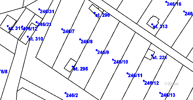 Parcela st. 246/9 v KÚ Kravsko, Katastrální mapa